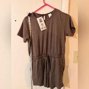 💚💚💚 Casual Brown Romper with Drawstring Waist